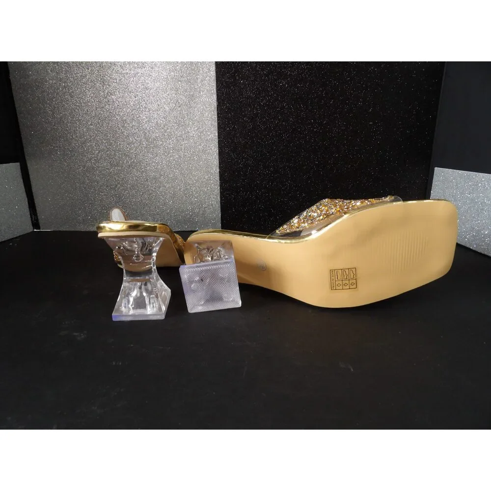 Rhinestone Slide Heels - Gold (Size US Women's 7.5, EU 38)